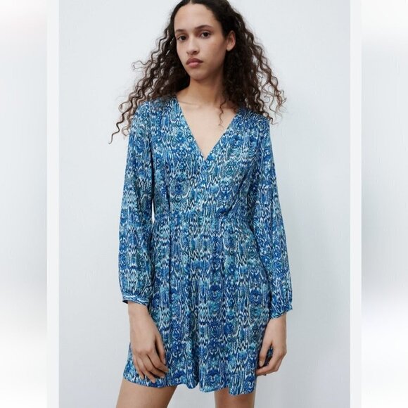 ZARA | Animal print dress mini blue sz XS - Picture 1 of 5